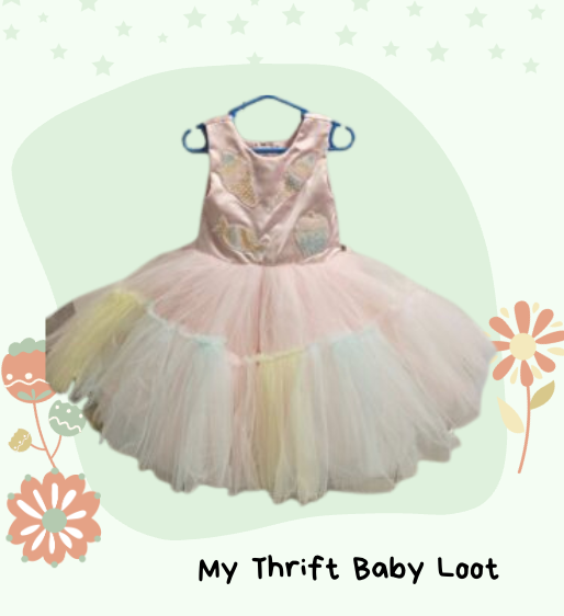 Preloved Rainbow Satin & Net Partywear Frock (2-4 years)